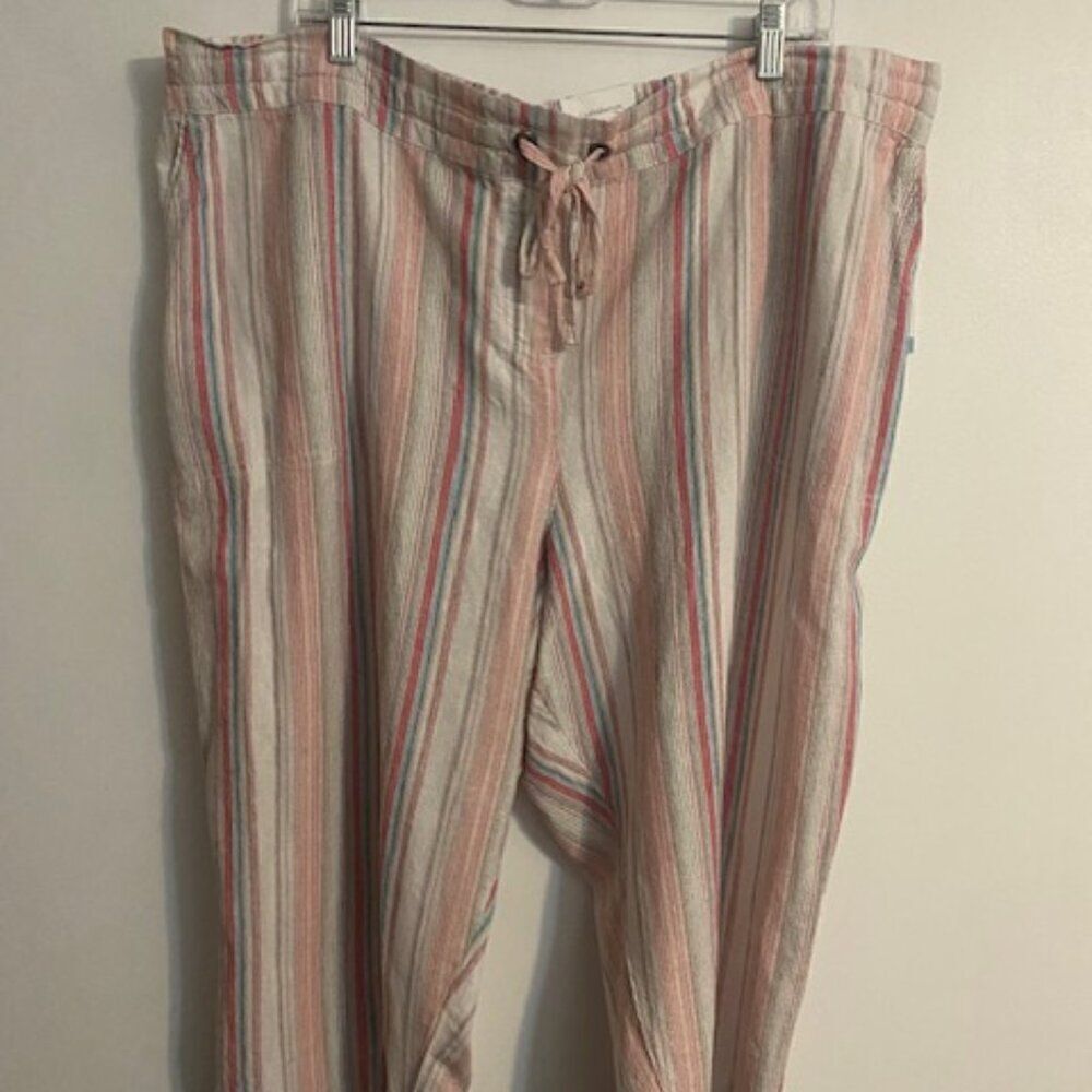 Croft & Barrow Multi-color pull-on drawstring Linen blend capri's, size 2X